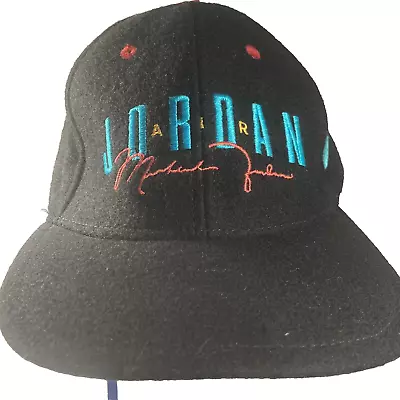 Vintage 90s Nike Air Jordan Michael Jordan Snapback Cap Black Blue Red Signature • $79.95