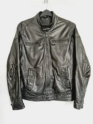 SaLsa Jeans Jacket Pure Sheep Leather Mens Softshell Retro Black Bomber Biker XL • £96