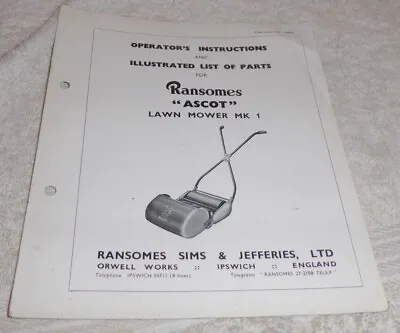 Original Vintage Rare Ransomes Ascot Mk1operators Instructions Dated 1959 • £18