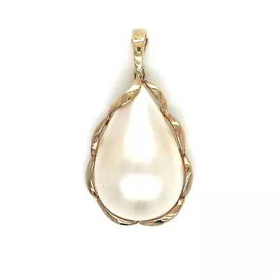 Large 14k Yellow Gold Mabe Pearl Pendant Pear Shape Retro Style • $485