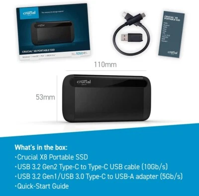 £50 • Buy Crucial X8 1TB Portable SSD - Up To 1050MB/s - PC And Mac - USB 3.2 .