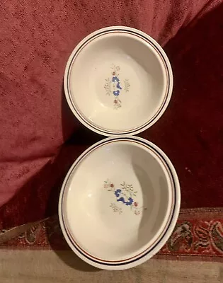 2 Vintage Newcor Tradition Cereal Bowls Pink Floral Brown Tan Japan Stoneware • $17