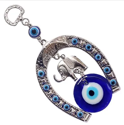 $9.98 • Buy HorseShoe Elephant Turkish Blue Evil Eye (Nazar) Amulet Car Charm Wall Hanging