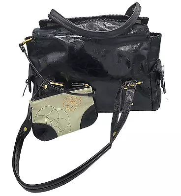 Franklin Covey Full Grain Leather Shoulder Bag W/Coin Purse Handles Strap Black • $22