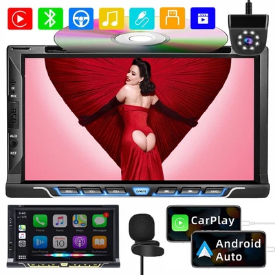 7  Double 2 DIN Car DVD CD Player Stereo Head Unit Radio SWC With Reverse Camera • $149.99