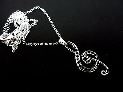  A Lovely Tibetan Silver Treble Clef Musical Note  Necklace On 18  Chain. New. • £2.99