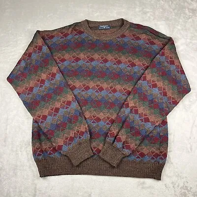 Vintage Van Heusen Preppy Argyle Dark Sweater Mens XLT Brown Thin Knit Burgundy • $19.99