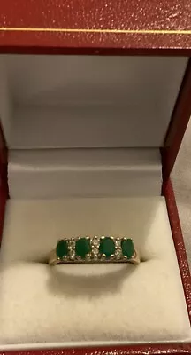 9ct Gold Emerald And Diamond Half Eternity  Ring • £150