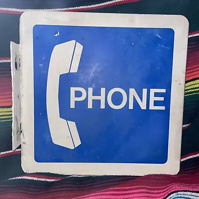 OLD VINTAGE DOUBLE SIDED METAL SIGN PHONE TELEPHONE SIGN 12x12 • $135