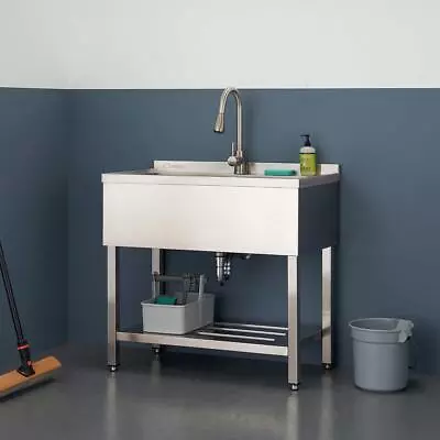 Basement Utility Sink With Faucet TRINITY 30 X 14 Stainless Garage Laundry Room • $456.66