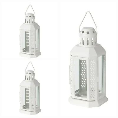 3× Ikea ENRUM Lantern For Tealight In/outdoor White 22 Cm • £16.99