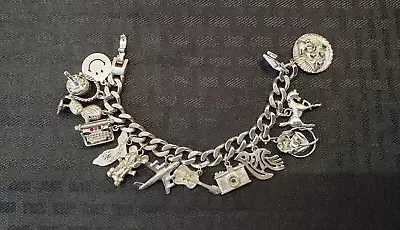 Monet Silver Tone Charm Bracelet 13 Charms Airplane Guitar Typewriter Camera • $80