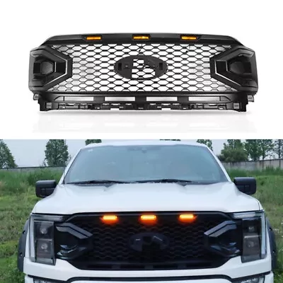 Front Bumper Upper Grille Raptor Style W/LED Matte Black Fits For 2021-2023 F150 • $170