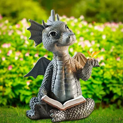 Sculpture Figurine Statue Reading Book Little Dragon Home Decor Garden Ornament • £8.95