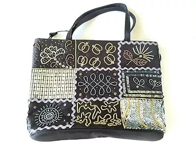 Vintage MARLO Embroidered Black Satin Floral Pattern Sequins Evening Handbag  • $19.99
