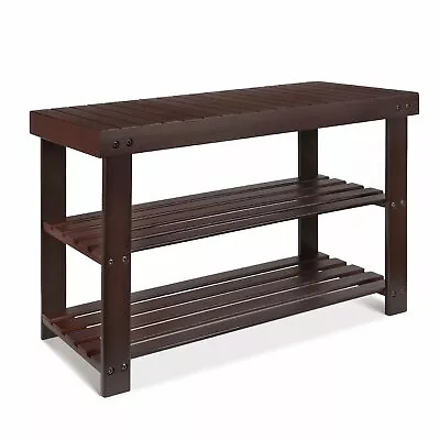  Entry Way Shoe Rack Storage Shelves Bench Seat Bed Mud Room Slat Accent Wood  • $68.95