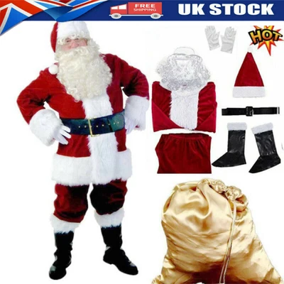 £25.59 • Buy Santa Claus Costume Father Outfit Christmas Flannel Suit Mens Adult Fancy Dress