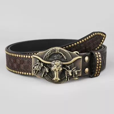 Vintage Western Belt Buckle Belt Cowboy Belts For Men Jeans Belt Leather Belt • £12.74