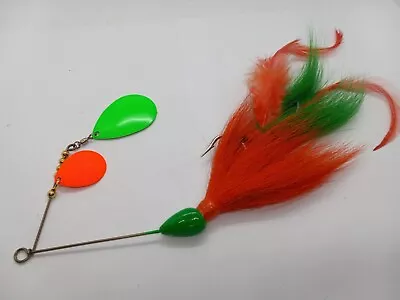 7  CJ's Large Orange Green Tandem Blade Spinnerbait Discontinued Rare Musky Lure • $29.99