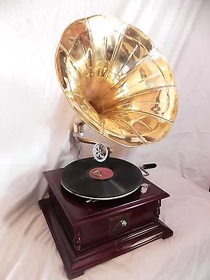 10 Pcs Set Gramophone Phonograph Plain Brass Horn Sound Box With Needles Record • $2400