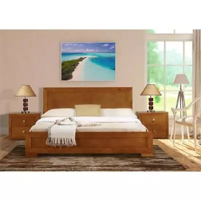 Camden Isle King Trent Wooden Platform Bed In Brown Oak Finish • $429.28