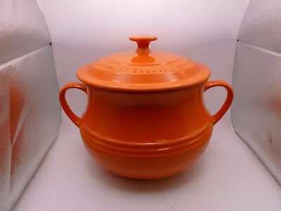 Le Creuset Stoneware Large Casserole Orange Lid Soup Beans Pot Crock Dish 20cm • £45