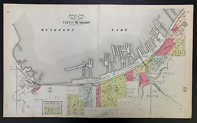 1899 CITY OF MUSKEGON Plat Map West Part Standard Atlas Of County MI Lake • $95