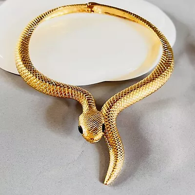 Gold Tone Large Snake Choker Necklace Medusa Cosplay Cobra Costume Jewelry • $19.98