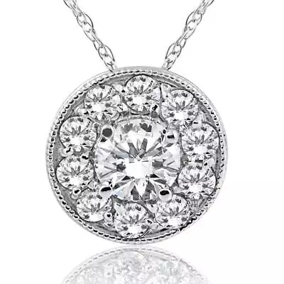 5/8ct Halo Diamond Solitaire Pendant 14K White Gold Vintage • $639.99