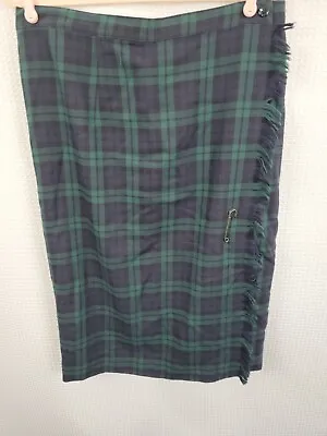 Rafaella Worsted Wool Blue/Green Tartan Plaid Wrap Style A-Line Kilt Skirt Sz 18 • $29.99