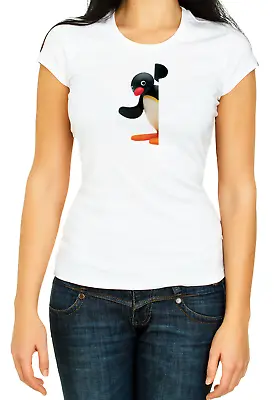 Angry Pingu Cartoon Character Penguin 3/4 Short Sleeve Woman T Shirt D366 • $20.62