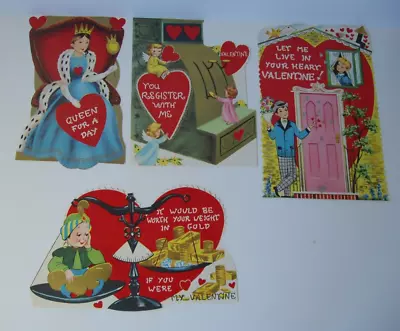 Four Large Tri-Fold Vintage Valentines Day Cards Never Used No Envelopes • $20