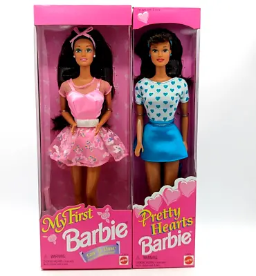 My First Barbie Easy To Dress 1996 & Pretty Hearts Barbie 1995 - Both NIB NRFB • $32.99