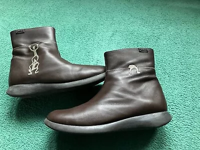 Camper Twins Brown Ankle Boots With Zip Fastener. Size 40 • £10