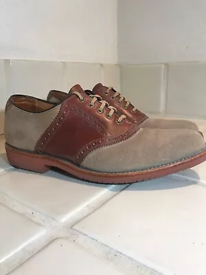 L.L. Bean Two-toned Suede Saddle Oxford Shoes Tan Leather Size 8.5 C Narrow USA • $99.95