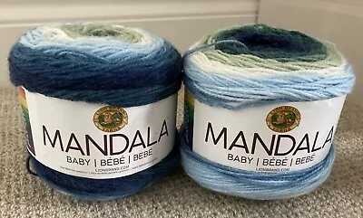 Lion Brand Mandala Yarn Cakes Navy Blue To Dark Green X 2 Echo Caves 205 150g • £25