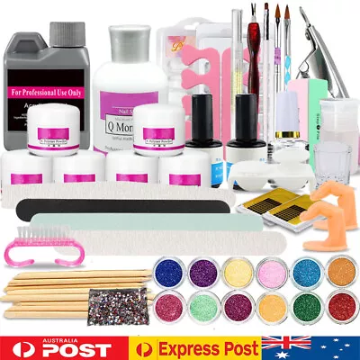 Nail Art Kits Acrylic Powder Liquid Glitter Primer Brush Manicure Full Tools Set • $17.99