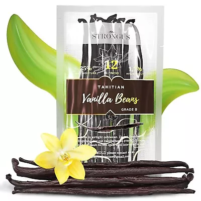 12 Large Tahitian Vanilla Beans - Vacuum Sealed Grade B 12 Count (Pack Of 1) • $20.50
