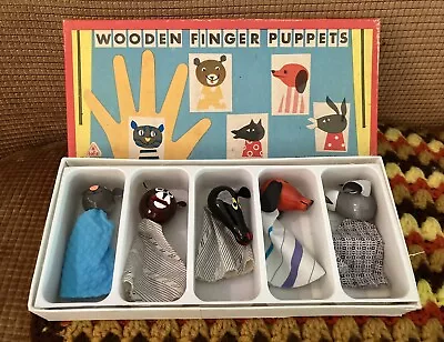 Vtg Wooden Finger Puppet Set In Original Box By Tofa Made In Czechoslovakia NOS • $10