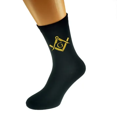 Gold Masonic With G Design Mens Black Socks Adult Size UK 5-12 - X6N345 • $6.15