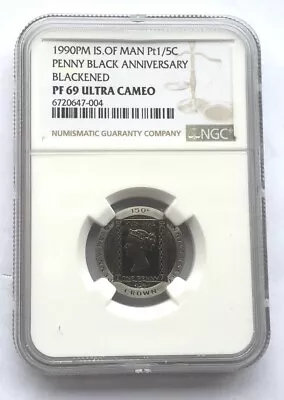 Isle Of Man 1990  Penny Black  1/5 Crown NGC PF69 Platinum CoinProof • $684