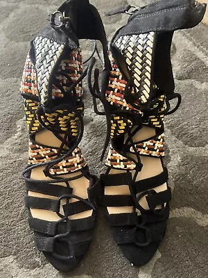 Zara Heels Sandals Women's EU 39 US 8.5 Black Colorful • $18