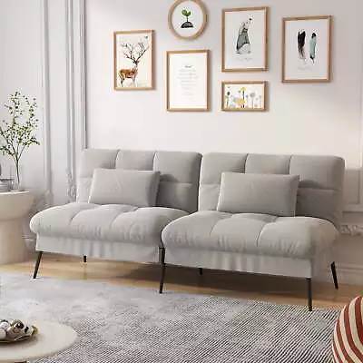 Convertible Futon Sofa Bed Upholstered Futon Couch Fabric Sleeper Sofa Gray • $120.60