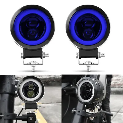 2x Blue Halo DRL LED Spot Light Motorcycle Headlight Driving Fog Lamp Hi-Lo Beam • $27.98