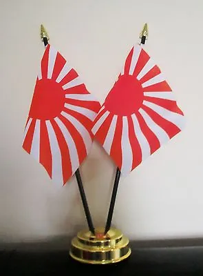 JAPANESE IMPERIAL SUN RISING X2 TABLE FLAG SET 2 Flags Plus GOLDEN BASE • £6.99