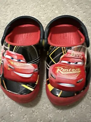 LIGHTNING MCQUEEN CARS LIGHT UP CROCS CHILD SIZE C6 Red And Black • £35.63