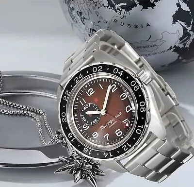 NEW Vostok Amphibia GMT 02017A Russian Watch Automatic Brown Dial (20 ATM) • $129.90