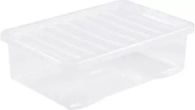 WHAM Clear Plastic Storage Boxes With Lids Stackable 32L Underbed Set Of 3 • £22.99