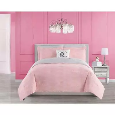 JUICY COUTURE Comforter Set Microfiber Queen Texture 8-Piece Reversible Pink • $156