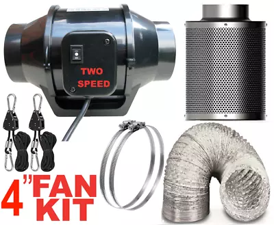 Carbon Filter Kit Air Odour Extraction Fan Aluminium Ducting Hydroponics 4 Inch • £75.50